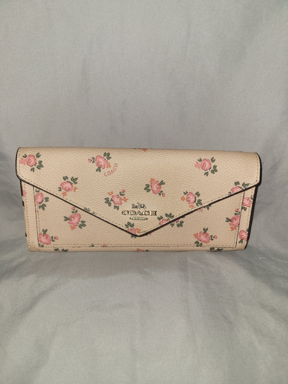 COACH Pink Floral Pebbled Leather Envelope Continental Wallet